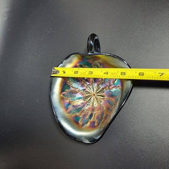 Dugan Carnival Glass Leaf Rays Tri-Corner Nappy Dish Iridescent Finish - Picture 14 of 14